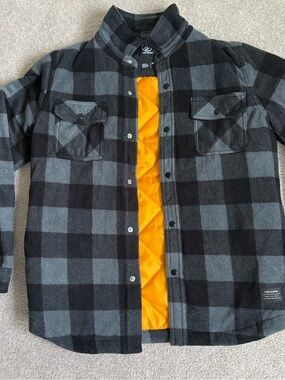 Volcom Black & Gray Plaid Puffer-Lined Kids Jacket with Yellow Interior